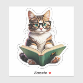 Cat Reading Book Sticker