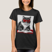 Cat Reading Book T-shirt (Voorkant)