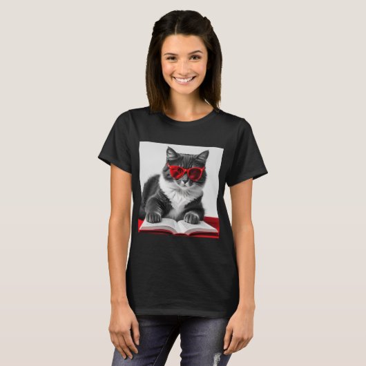 Cat Reading Book T-shirt (Voorkant volledig)