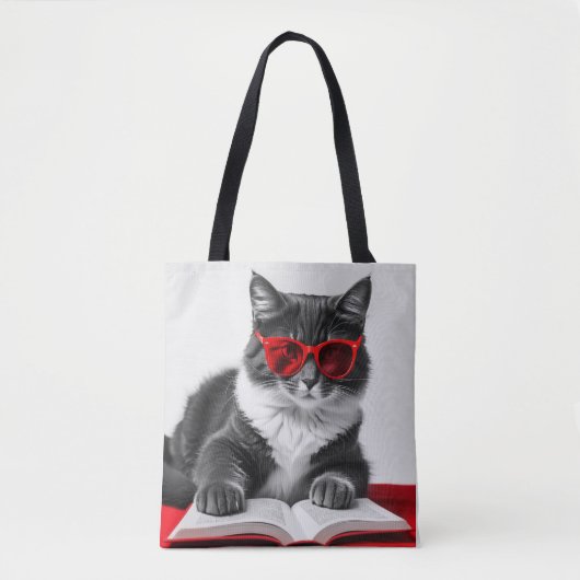 Cat Reading Book Tote Bag (Voorkant)