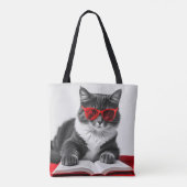Cat Reading Book Tote Bag (Achterkant)