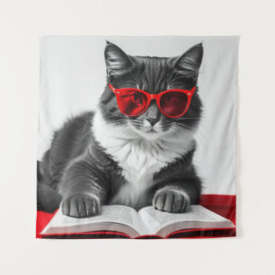 Cat Reading Book Wandkleed