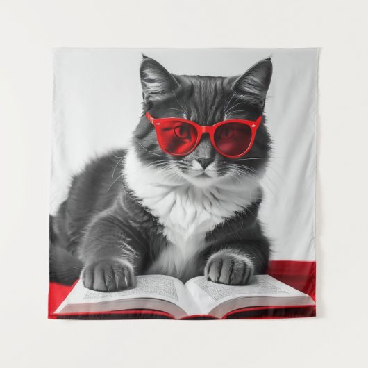 Cat Reading Book Wandkleed (Voorkant)
