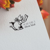  Cat Reading Bookplate Ex Libris Bookish Rubberstempel