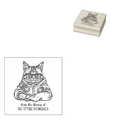  Cat Reading Bookplate Rubberstempel (Gestempeld)