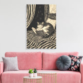 cat reading in bed canvas afdruk (Insitu (Woonkamer))