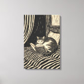 cat reading in bed canvas afdruk (Voorkant)