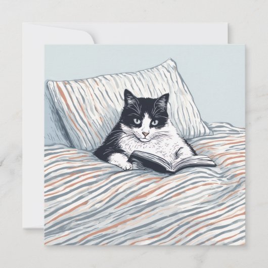 cat reading in bed kaart (Voorkant)