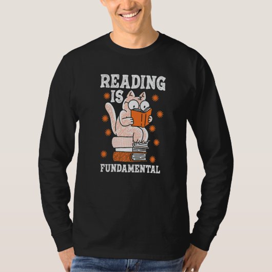 Cat Reading Is Fundamental Geeky Bookworm Poetry L T-shirt (Voorkant)