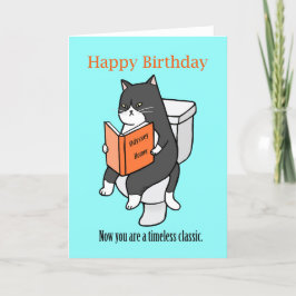 Cat Reading on Toilet book Lover Funny Birthday Bedankkaart
