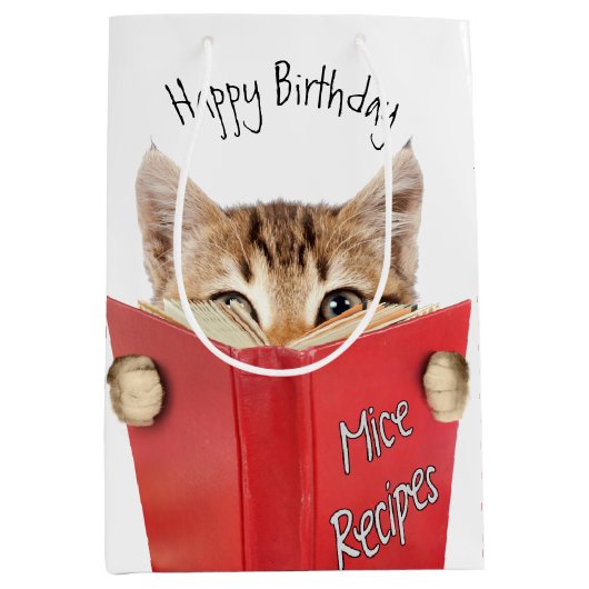 Cat Reading Red Book   Medium Cadeauzakje (Voorkant)