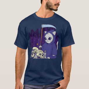 Cat Reaper Duty Cloked Skeleton Grim Reaper T T-shirt