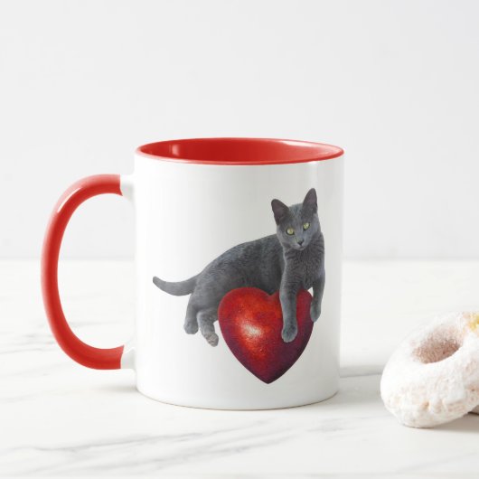Cat Red Heart Mok (Met donut)