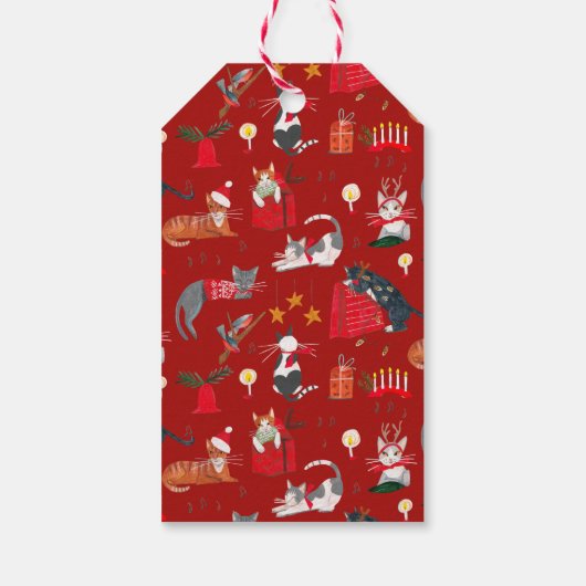 Cat Red Holiday Cat Cute Labels Cadeaulabel (Achterkant)