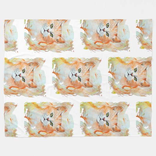 Cat Red Magic Humor Waterverf Mystic Fleece Deken (Voorkant (Horizontaal))