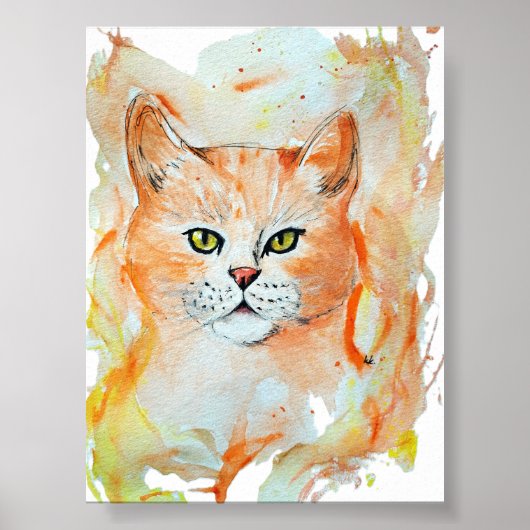 Cat Red Magic Humor Waterverf Mystic Poster (Voorkant)