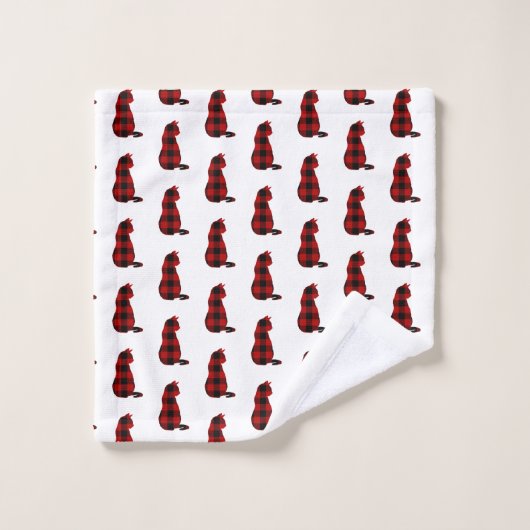 Cat Red Plaid Pattern Bad Handdoek (Wasdoekje)