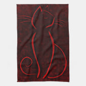 Cat red silhouet theedoek (Verticaal)