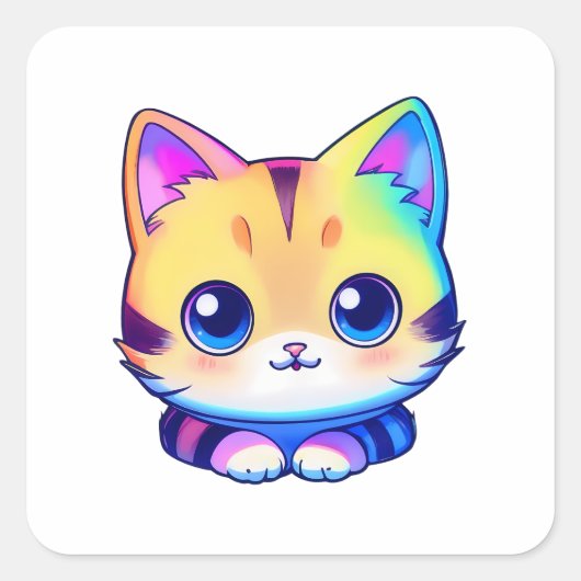 Cat. regenboogstaart vierkante sticker (Voorkant)