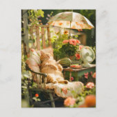 Cat Relaxing in Deck Chair Under Sun Umbrella Briefkaart (Voorkant)