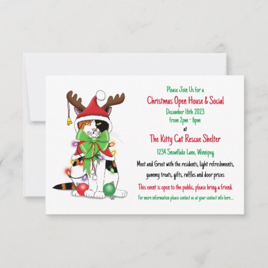 Cat Rescue Kerstmis Open Huis Kaart (Voorkant)