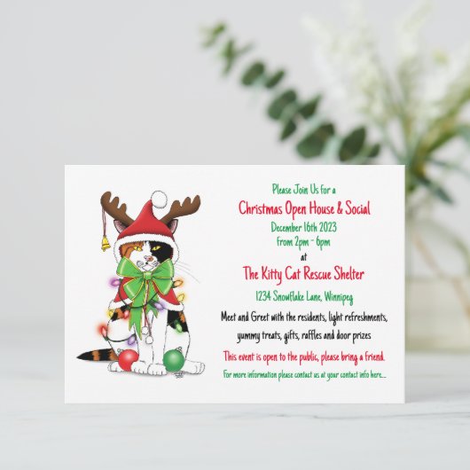 Cat Rescue Kerstmis Open Huis Kaart (Staand voorkant)