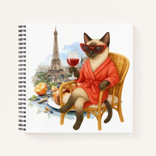Cat retirement drinking wine in Paris France Notitieboek (Voorkant)