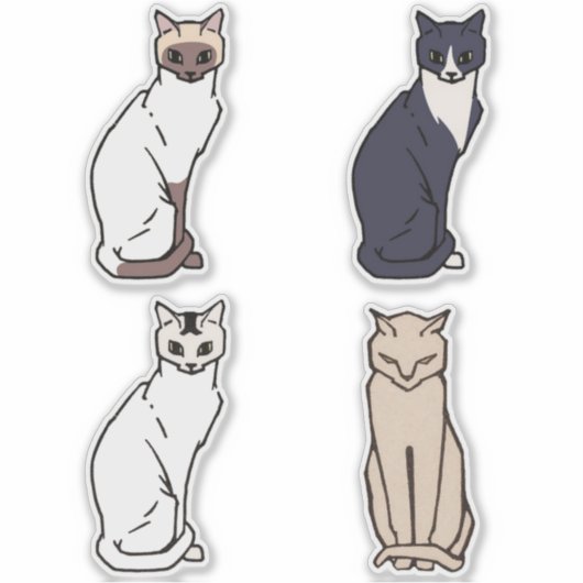  cat retro animal set sticker (Voorkant)