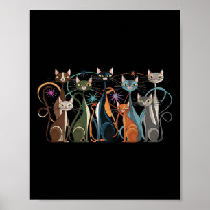 Cat  Retro Midden-eeuwse Modern Look Cats 50s Poster