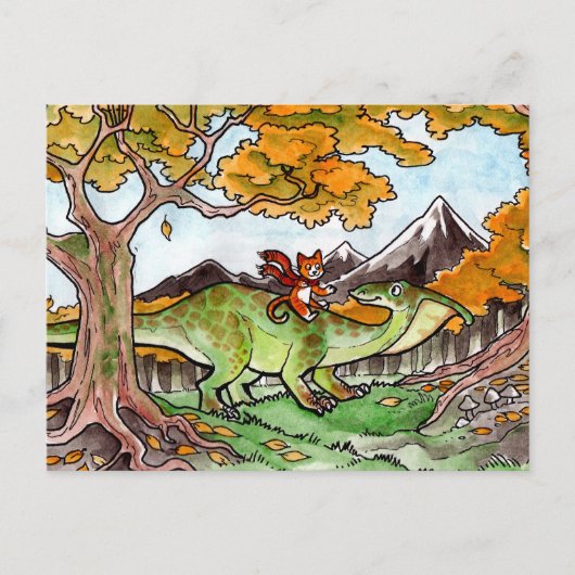 Cat Rides a Dinosaur Briefkaart (Voorkant)
