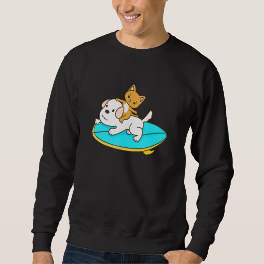 Cat riding a Dog on a Surfboard Trui (Voorkant)