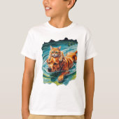 Cat riding a friendly dog in the water! t-shirt (Voorkant)