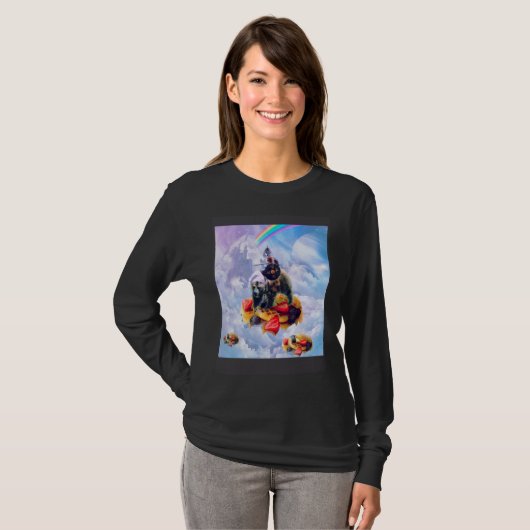 Cat Riding Bear On Clouds And Waffles T-shirt (Voorkant volledig)