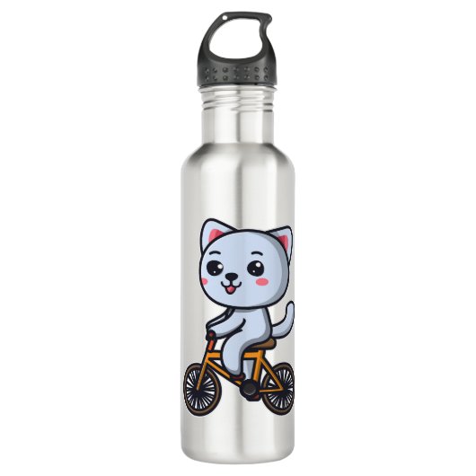 Cat Riding Bicycle Cat design geschenken voor vrou Waterfles (Voorkant)