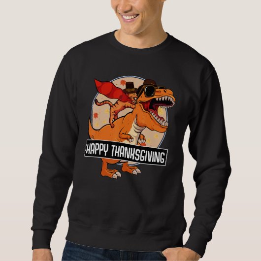 Cat Riding Dinosaur Happy Thanksgiving Day Cute re Trui (Voorkant)