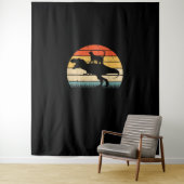 Cat Riding Dinosaur Retro Funny Graphic An Wandkleed (In situ)