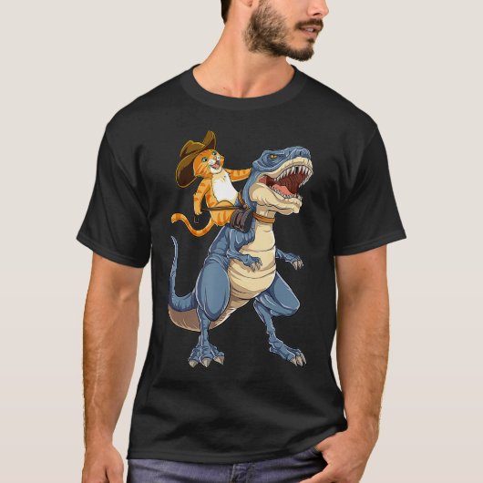 Cat Riding Dinosaur T rex Funny Purrassic Kitty T-shirt (Voorkant)