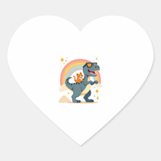 Cat Riding Dinosaur T-Rex Kitten Rainbow Dino Funn Hart Sticker