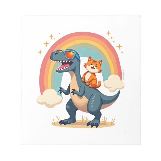 Cat Riding Dinosaur T-Rex Kitten Rainbow Dino Funn Notitieblok (Voorkant)