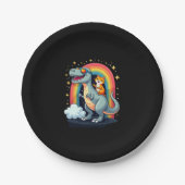 Cat Riding Dinosaur T-Rex Kitten Rainbow Dino Funn Papieren Bordje (Voorkant)