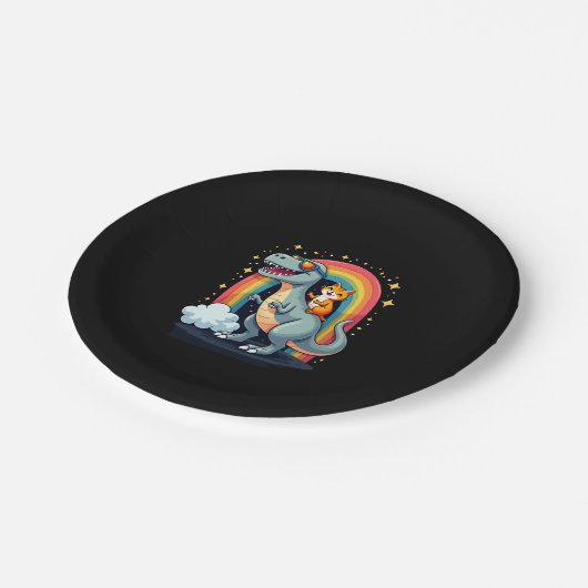 Cat Riding Dinosaur T-Rex Kitten Rainbow Dino Funn Papieren Bordje (Gekanteld)