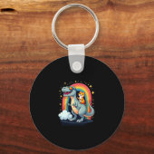 Cat Riding Dinosaur T-Rex Kitten Rainbow Dino Funn Sleutelhanger (Voorkant)