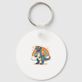 Cat Riding Dinosaur T-Rex Kitten Rainbow Dino Funn Sleutelhanger (Voorkant)
