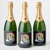 Cat Riding Dinosaur T-Rex Kitten Rainbow Dino Funn Sparkling Wijnetiket (Flessen)