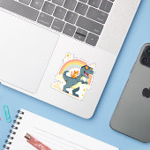 Cat Riding Dinosaur T-Rex Kitten Rainbow Dino Funn Sticker (Laptop met iPhone)