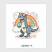 Cat Riding Dinosaur T-Rex Kitten Rainbow Dino Funn Sticker (Vel)