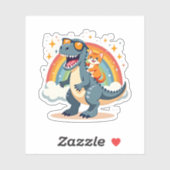 Cat Riding Dinosaur T-Rex Kitten Rainbow Dino Funn Sticker (Vel)