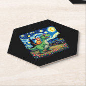 Cat Riding Dinosaur T-Rex Starry Night Cat Lover ( Kartonnen Onderzetters (Schuin)