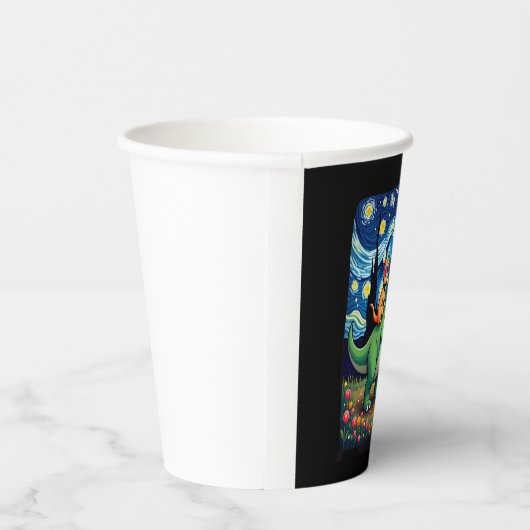 Cat Riding Dinosaur T-Rex Starry Night Cat Lover ( Papieren Bekers (Rechts)