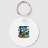 Cat Riding Dinosaur T-Rex Starry Night Cat Lover ( Sleutelhanger (Voorkant)